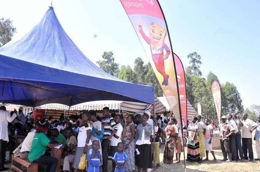 Residents line up to be registered during the Airtel community health fair in Arua