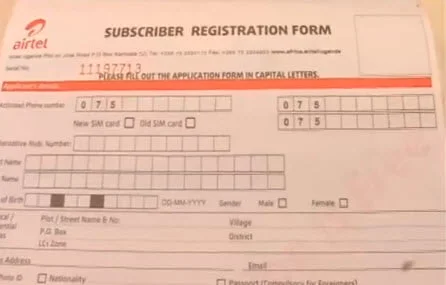 SIM card registration form Airtel