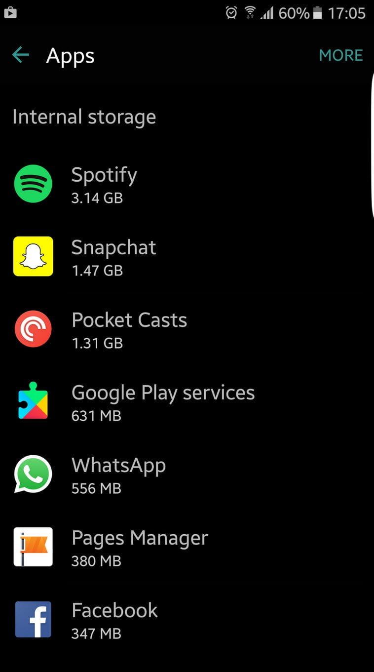 Storage Usage on phone