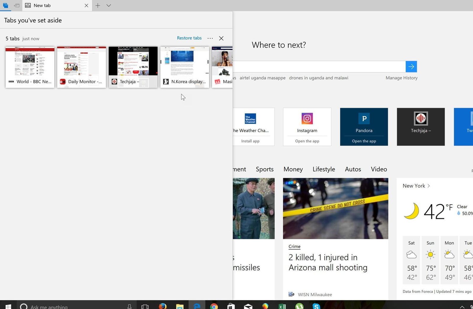 Windows 10 _Tab set aside in browser