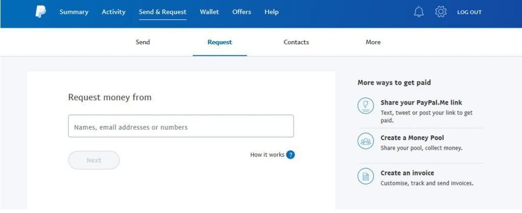 Choose Send & Request in PayPal