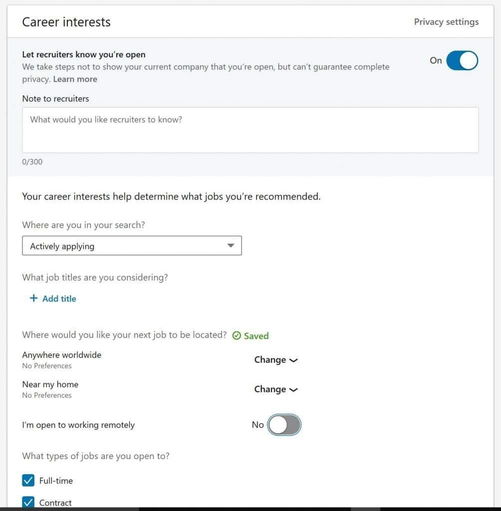 Career interest page