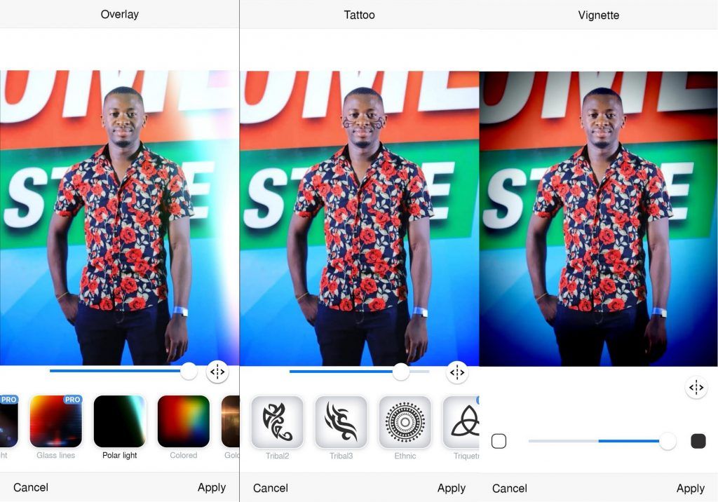FaceApp_Overlays, Tattoos and Vignettes