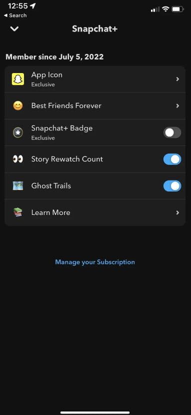 You can enable and disable each Snapchat Plus feature