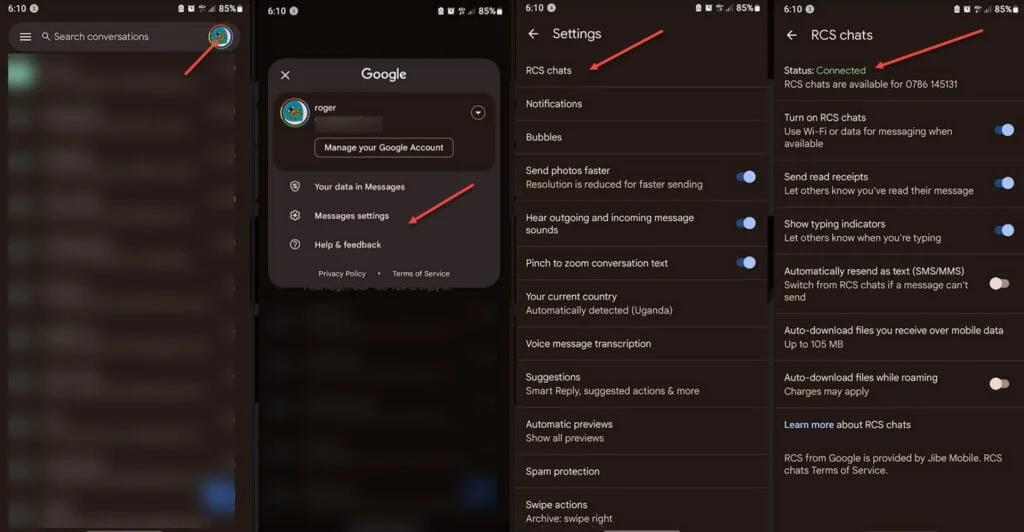Step by Step on how to turn on RCS Messaging 